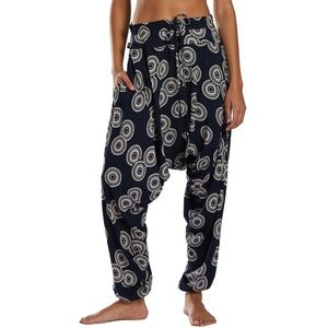 Buddha Pants Savannah Harem Pants Women's Medium‎ Dark Navy White Mandala Print